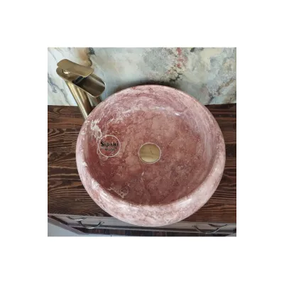 Kırmızı Traverten Bombeli Yuvarlak Lavabo Kırmızı Traverten Bombeli Yuvarlak Lavabo
