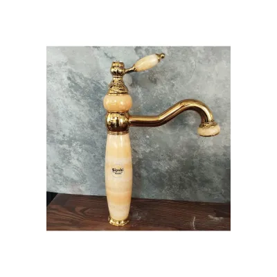 Gold Onyx Detaylı Uzun Çanak Lavabo Bataryası