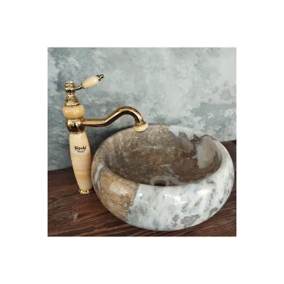 Gold Onyx Detaylı Uzun Çanak Lavabo Bataryası Gold Onyx Detaylı Uzun Çanak Lavabo Bataryası
