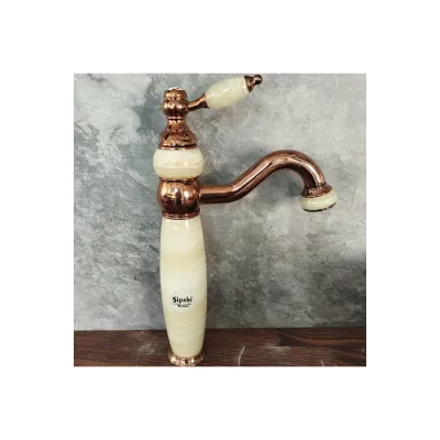 Bronz Onyx Detaylı Uzun Çanak Lavabo Bataryası Bronz Onyx Detaylı Uzun Çanak Lavabo Bataryası