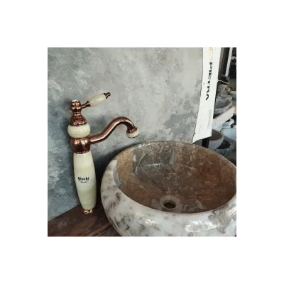 Bronz Onyx Detaylı Uzun Çanak Lavabo Bataryası Bronz Onyx Detaylı Uzun Çanak Lavabo Bataryası