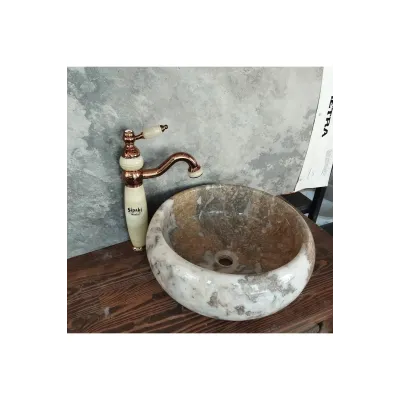 Bronz Onyx Detaylı Uzun Çanak Lavabo Bataryası Bronz Onyx Detaylı Uzun Çanak Lavabo Bataryası