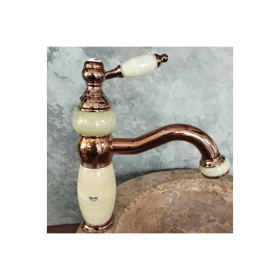 Bronz Onyx Detaylı Kısa Çanak Lavabo Bataryası Bronz Onyx Detaylı Kısa Çanak Lavabo Bataryası