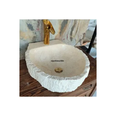 Bej Mermer Batarya Çıkışlı Klasik Lavabo Bej Mermer Batarya Çıkışlı Klasik Lavabo