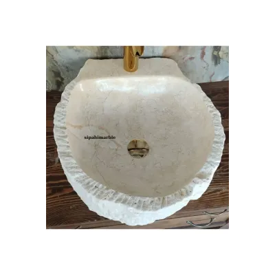 Bej Mermer Batarya Çıkışlı Klasik Lavabo Bej Mermer Batarya Çıkışlı Klasik Lavabo