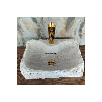 Gümüş Traverten Batarya Çıkışlı Dikdörtgen Lavabo Gümüş Traverten Batarya Çıkışlı Dikdörtgen Lavabo