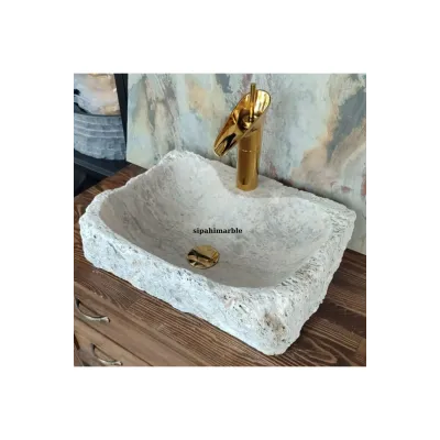 Gümüş Traverten Batarya Çıkışlı Dikdörtgen Lavabo Gümüş Traverten Batarya Çıkışlı Dikdörtgen Lavabo