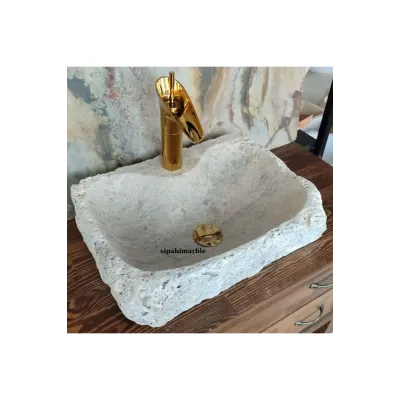 Gümüş Traverten Batarya Çıkışlı Dikdörtgen Lavabo Gümüş Traverten Batarya Çıkışlı Dikdörtgen Lavabo