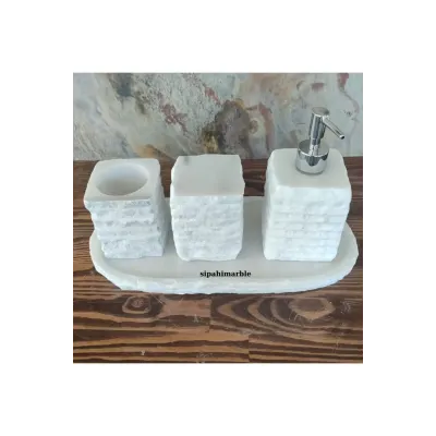 Beyaz Mermer 4'lü Modern Banyo Seti