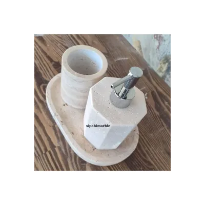 Beige Marble Rose Gold Convex Deer Detail 7 Pcs Bathroom Set Beige Marble Rose Gold Convex Deer Detail 7 Pcs Bathroom Set