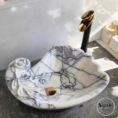 Leylak Mermer Gül Desenli Lavabo Leylak Mermer Gül Desenli Lavabo