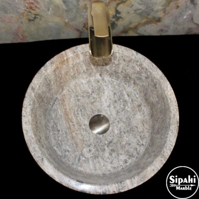 Silver Travertine Outside Horizontal Burst Sink Silver Travertine Outside Horizontal Burst Sink