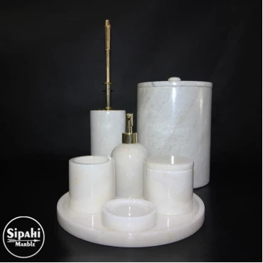 Special Size White Marble 7 Piece Bathroom Set
