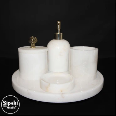 White Marble Gold Processing Apparatus 5-Piece Bathroom Set