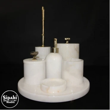 White Marble Gold Square Apparatus 7-Piece Bathroom Set