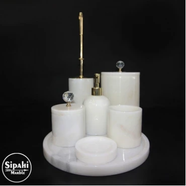 White Marble Gold Crystal Apparatus 7-Piece Bathroom Set