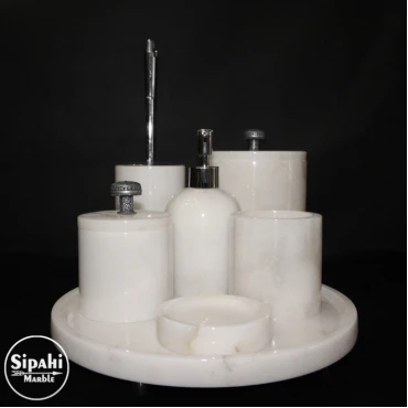 White Marble with Chrome Antique Apparatus 7-Piece Bathroom Set
