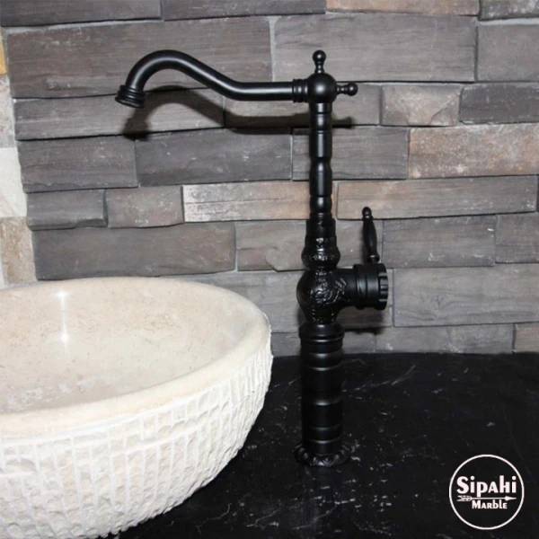 Black Embroidered Basin Mixer