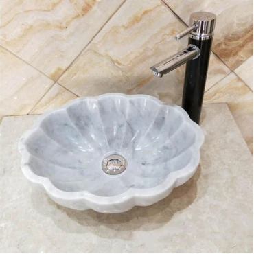 Cloudy White Marble Daisy Design Washbasin
