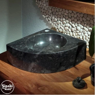 Black Marble Corner  Washbasin - With Faucet Outlet