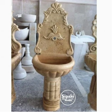 Travertine Melon Sliced Footed Fountain