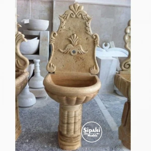 Travertine Melon Sliced Footed Fountain