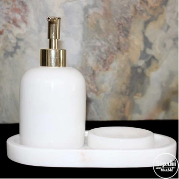 White Marble Curved Design 7 Pcs Bathroom Set