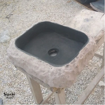 Basalt Natural Split Face Mini Square Sink