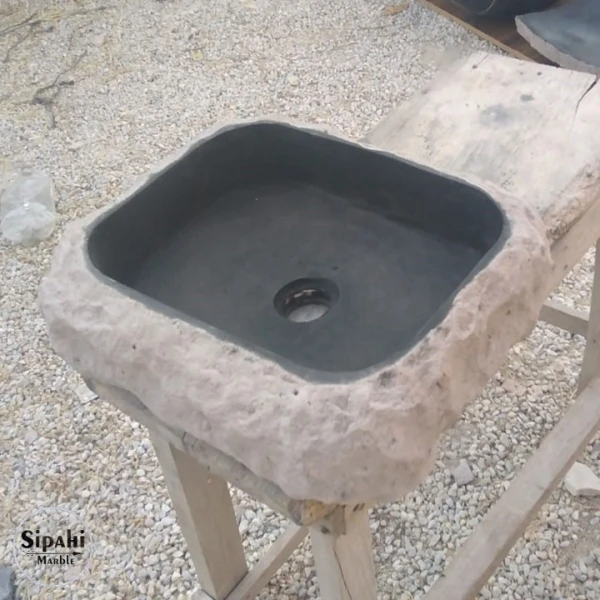Basalt Natural Split Face Mini Square Sink