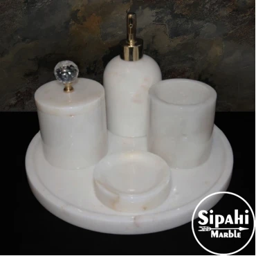White Marble Gold Crystal Apparatus 5-Piece Bathroom Set