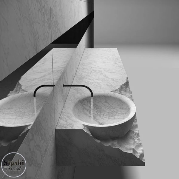 White Marble Unfinished Design Countertop Sink