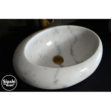 White Marble Pebble Design Oval Washbasin