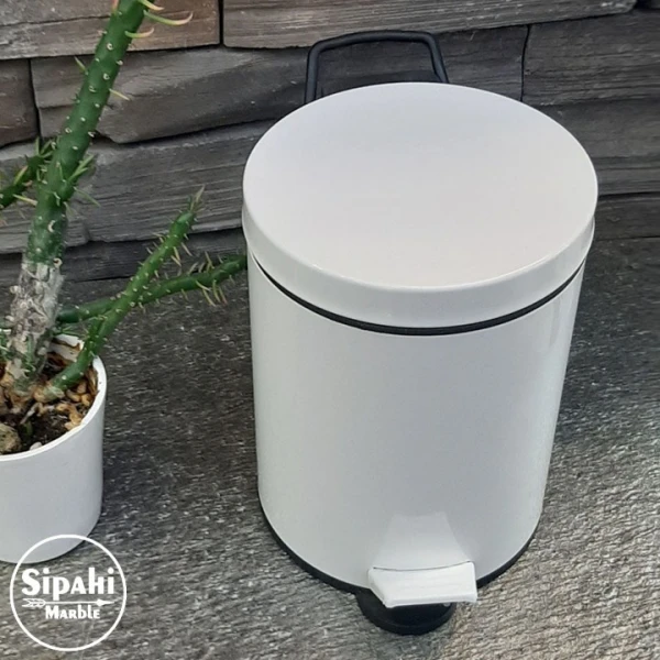 White Stainless Steel Trash Can With Pedal