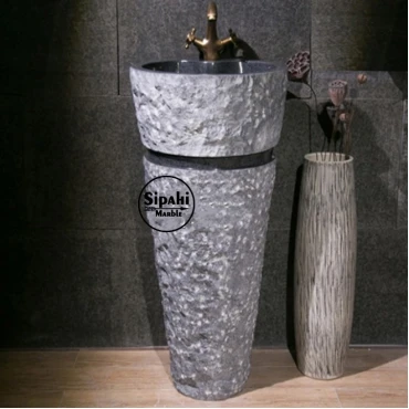 Basalt Black Split Face Design Conic Pedestal Sink