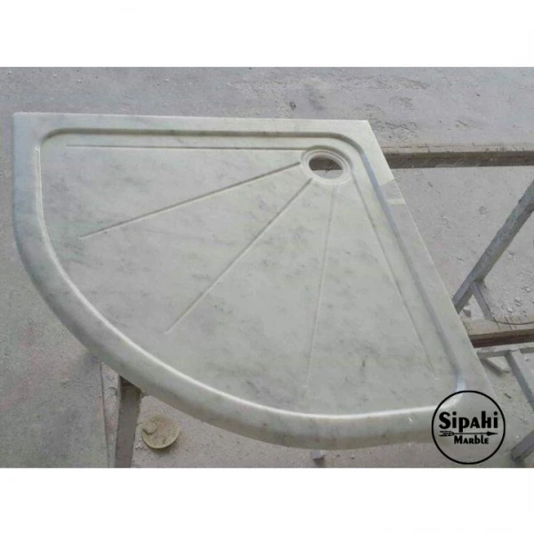 Gray White Marble Canal Design Oval Edge Shower Tray