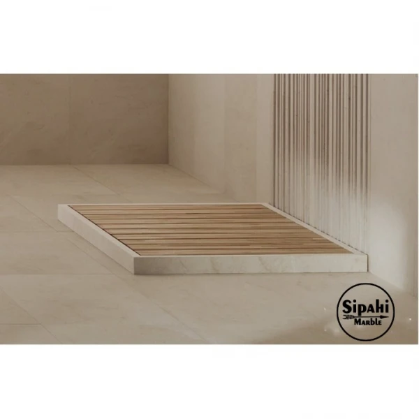 Beige Marble Wood Design Shower Tray