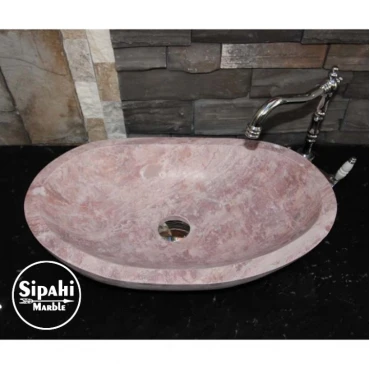 Pink Travertine Ellipse Design Washbasin