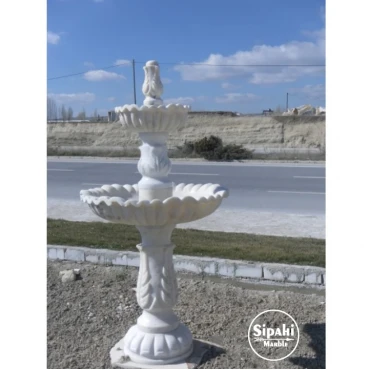 White Marble Special Embrodiered Pool Fountain - With Double Bowl