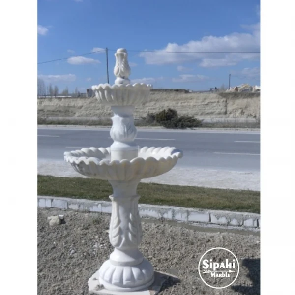 White Marble Special Embrodiered Pool Fountain - With Double Bowl