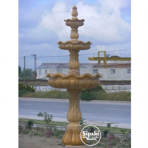 Yellow Travertine Embroidered Pool Fountain - With Triple Bowl
