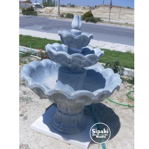 Gray Marble Leaf Design Saloon Fountain - With Three Bowls