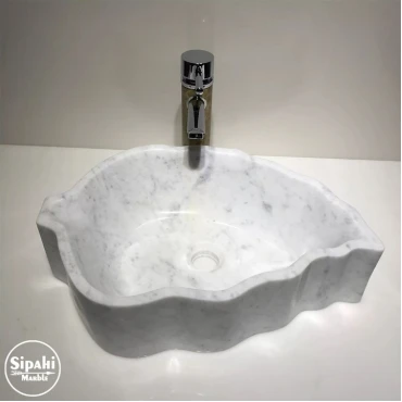 White Marble 3D Leaf Design Washbasin