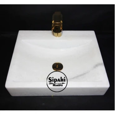 Muğla White Square Washbasin - With Faucet Outlet