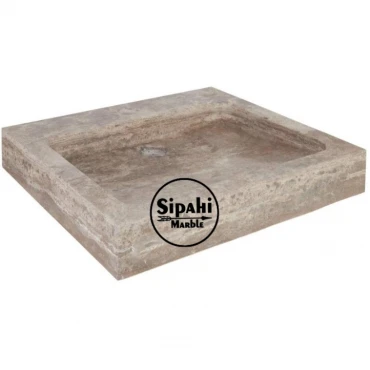 Silver Travertine Faucet Outlet Square Sink