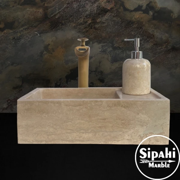 Travertine Soap Dispenser Detail Mini Washbasin