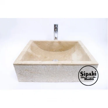Beige Marble Rough Outside Square Sink