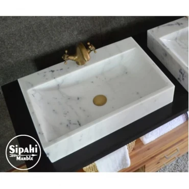 Gray White Marble Square Sink - With Faucet Outlet