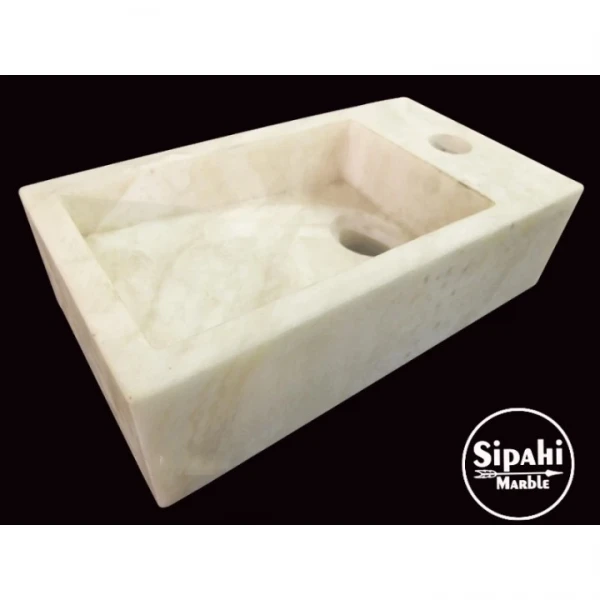 Afyon White Marble Side Faucet Square Sink