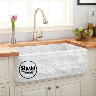 White Marble Split Face Outside Kitchen Sink