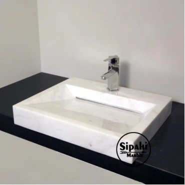 White Marble Hidden Drain Square Sink
